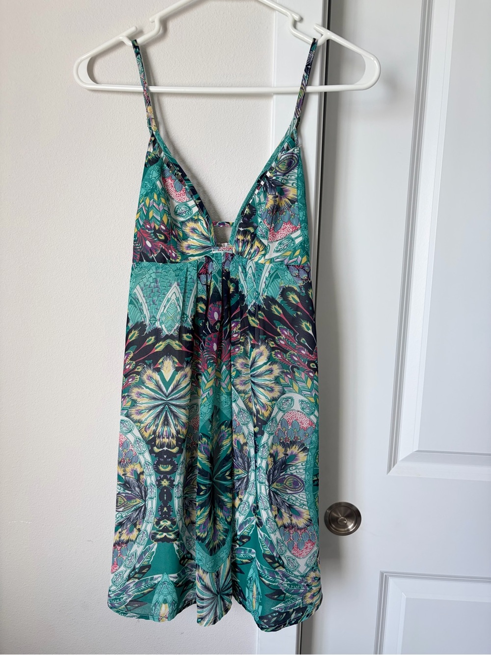 Millau Babydoll Dress Size XS Boho Festival Cutouts Tank Summer Teal Blue Green